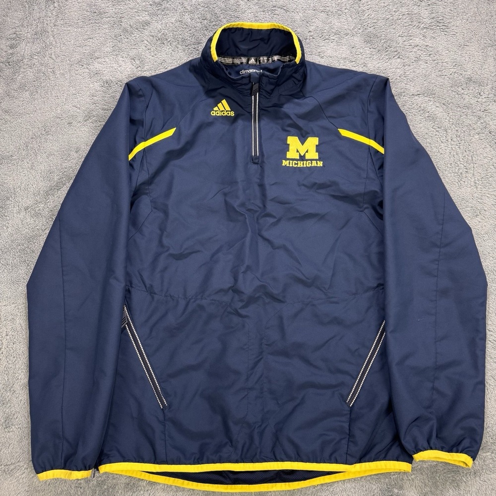 Michigan Wolverines Adidas‎ Climaproof Pullover Men S Navy Gold 1/4 Zip LS